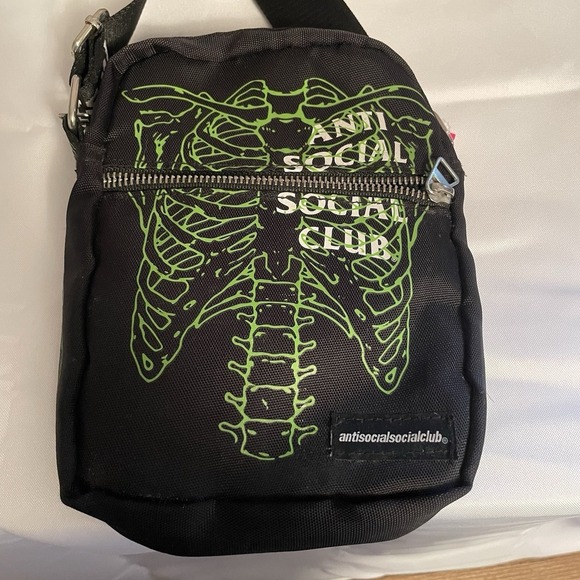 Anti Social Social Club Fracture Side Bag Limited Ed Black Green Purse Crossbody - Picture 1 of 11